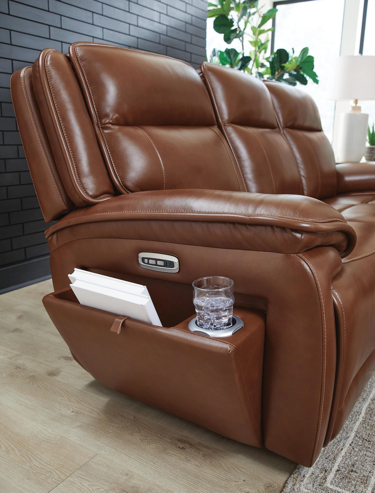 Healy Pier Dual Power Leather Reclining Sofa